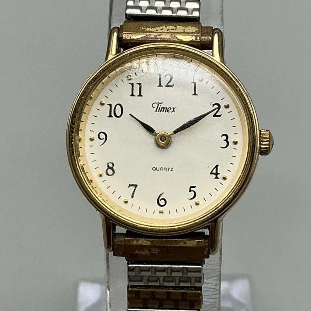 Vintage Timex Womens Watch 23mm White Dial Two Tone Expansion T84 New Battery